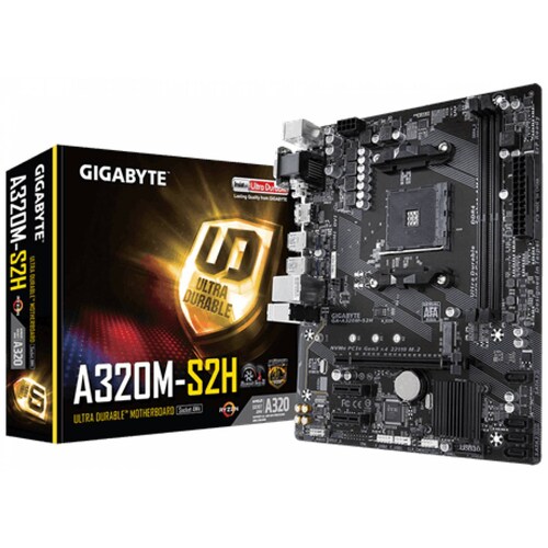 Tarjeta Madre Gigabyte GA-A320M-S2H Socket AM4 AMD 2DDR4-SDRAM 4 SATA III 4 USB 3.0 2 USB 2.0 1 HDMI 1 Vga MicroATX
