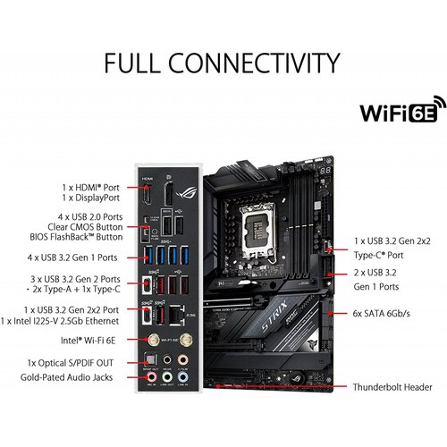 Tarjeta Madre ASUS ROG STRIX Z690-E GAMING WIFI LGA 1700 Intel Lan 2.5G WIFI 6E Triple M.2 4x DIMM DDR5 1x DisplayPort 1x HDMI 1X PCIe 5.0 x16