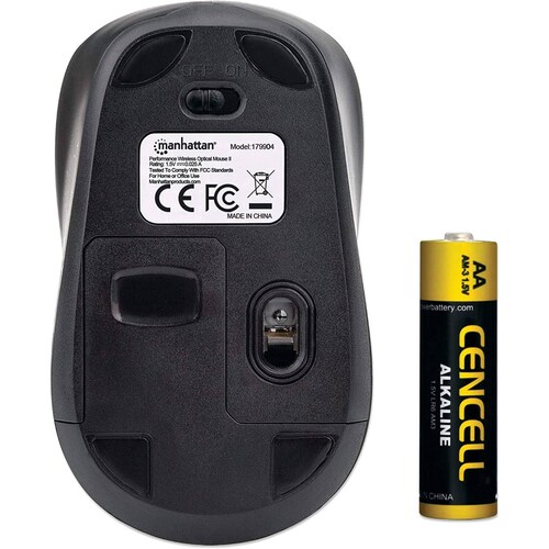 Mouse Inalámbrico MANHATTAN 179904  Negro, USB, 800/1200/1600 DPI
