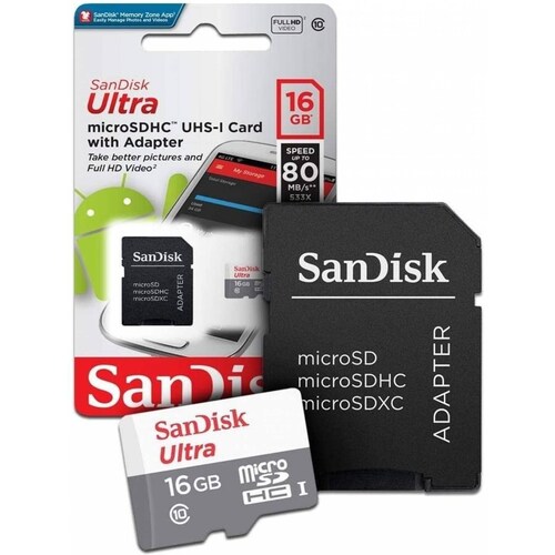 Memoria Micro SD SANDISK SDSQUNS016GGN3MA  16 GB, 80 MBs, Gris, Blanco
