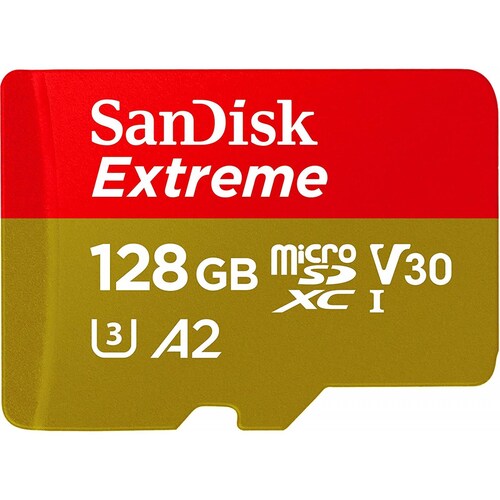 Memoria Micro SD SANDISK Extreme  128 GB, 100 MBs, 90 MBs, RojoDorado, Clase 10