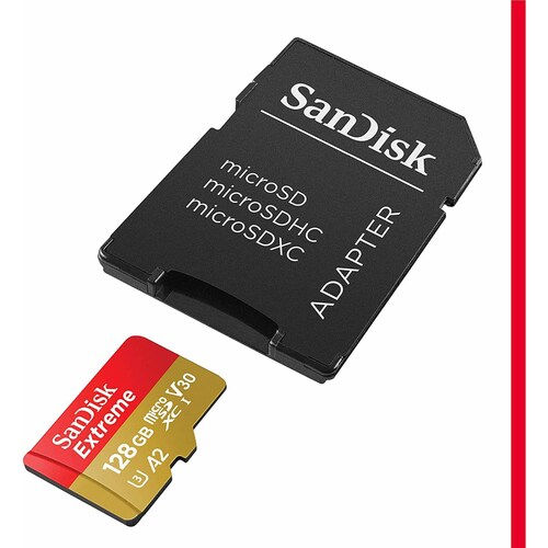 Memoria Micro SD SANDISK Extreme  128 GB, 100 MBs, 90 MBs, RojoDorado, Clase 10