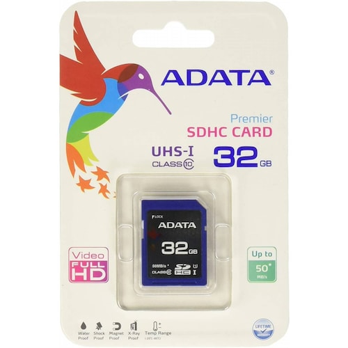 Memoria SD SDHC 32GB ADATA Clase 10 V10  Velocidad hasta 100MB25MB por seg. ASDH32GUICL10R