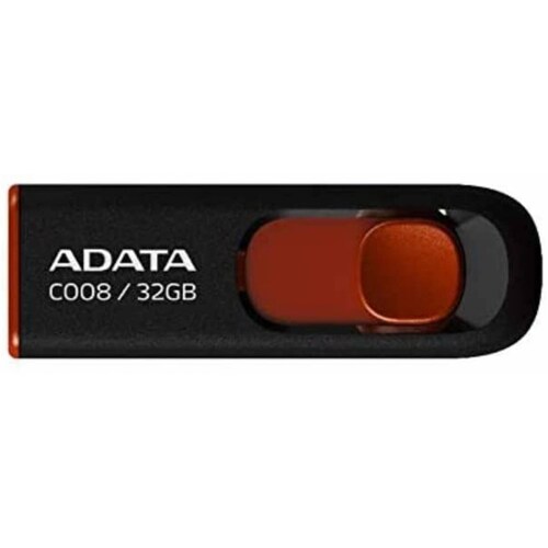 Memoria usb ADATA 32GB C008, Deslizable, Color NegroRojo AC00832gRkd