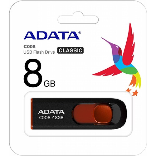 Memoria USB ADATA 8GB C008  Negro, 8 GB, USB 2.0