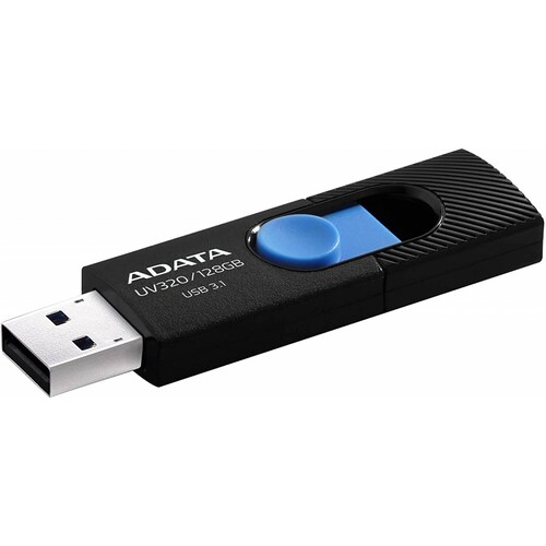 Memoria usb ADATA UV320 128 GB, 3.2 Gen 1 3.1 Gen 1, Factor de forma Deslizar, Color Negro, Azul AUV320128GRBKBL