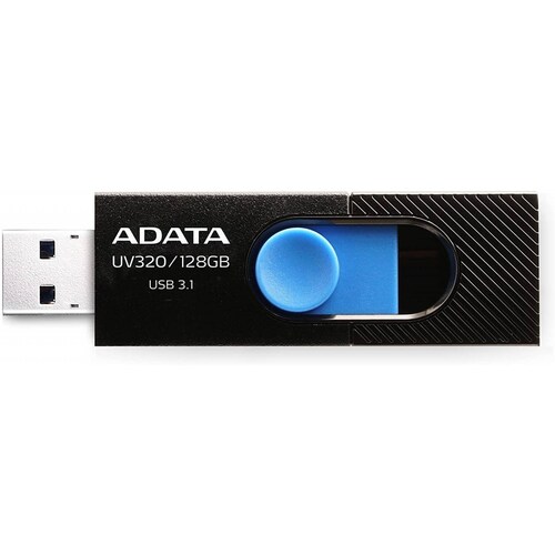 Memoria usb ADATA UV320 128 GB, 3.2 Gen 1 3.1 Gen 1, Factor de forma Deslizar, Color Negro, Azul AUV320128GRBKBL