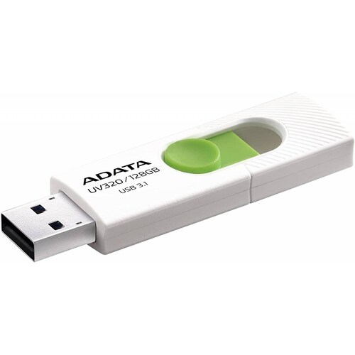 Memoria Usb ADATA UV320 128 GB, 3.2 Gen 1 3.1, Factor de forma Deslizar, Color Verde, Blanco, AUV320128GRWHGN