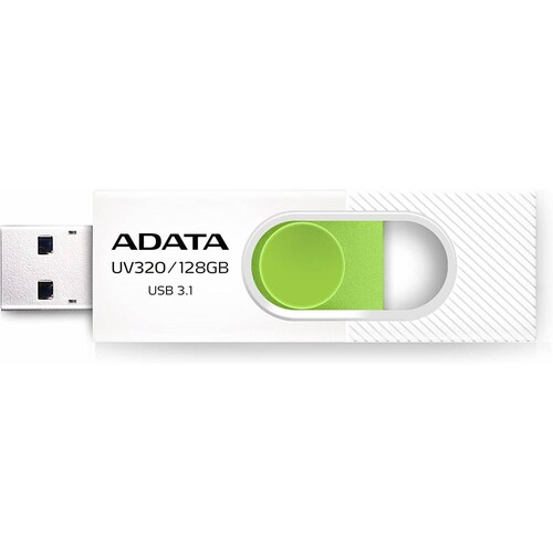 Memoria Usb ADATA UV320 128 GB, 3.2 Gen 1 3.1, Factor de forma Deslizar, Color Verde, Blanco, AUV320128GRWHGN