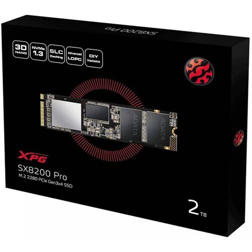Unidad de Estado Solido M.2 2280 ADATA XPG SX8200 Pro 1TB Pcie Gen3x4 Lectura 3500 MB/s Escritura 3000MB/s NAND 3DASX8200PNP1TTC