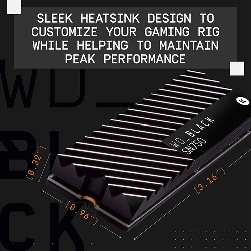 UNIDAD DE ESTADO SOLIDO SSD WD BLACK SN750 NVME M.2 500GB PCIE GEN3 8GB/S CON DISIPADOR LECT 3470MB/S ESCRIT 2600MB/S
