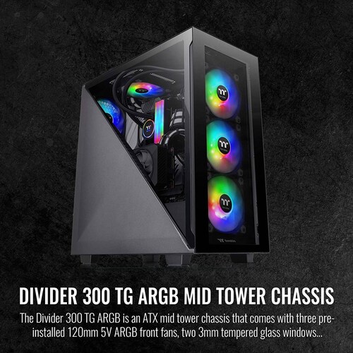 GABINETE THERMALTAKE DIVIDER 300 TG ARGB NEGRO MEDIA TORRE MINI ITX MICRO ATX ATX CRISTAL TEMPLADO GAMER
