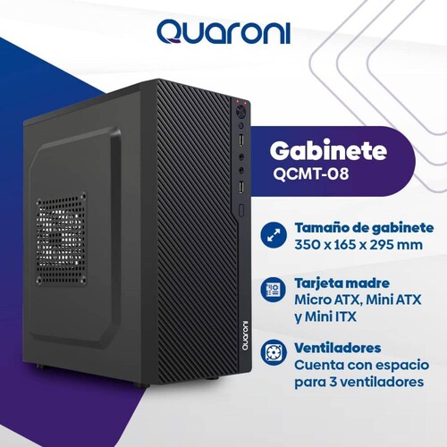 GABINETE QUARONI FRENTE ABS NEGRO TIPO REJILLA MICRO ATX / MINI ITX FUENTE DE PODER INCLUIDA DE 500W