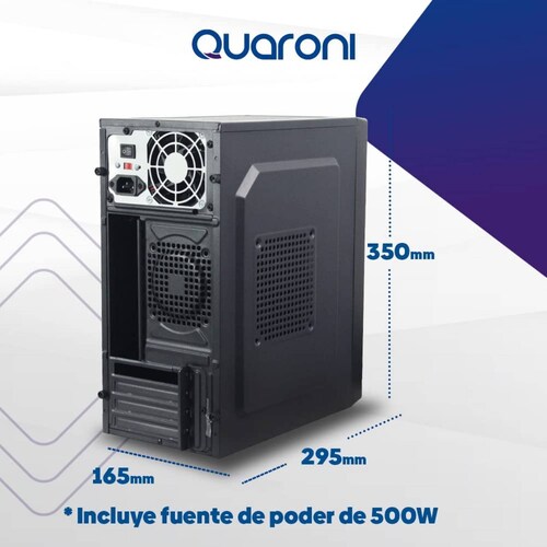GABINETE QUARONI FRENTE ABS NEGRO TIPO REJILLA MICRO ATX / MINI ITX FUENTE DE PODER INCLUIDA DE 500W