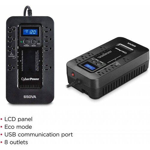 No-Break CyberPower EC650LCD - 650 VA, 390 W, 8 h, Negro, Hogar y Oficina