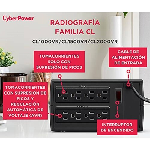 REGULADOR CYBERPOWER MODELO CL1000VR 1000VA/500W 8 CONTACTOS