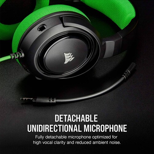 Diadema Gaming Corsair HS35 Altavoces 50mm Micrófono Unidireccional Desmontable Control de Volumen y Silencio Plug 3.25mm Color Negro/Verde