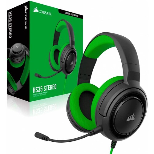 Diadema Gaming Corsair HS35 Altavoces 50mm Micrófono Unidireccional Desmontable Control de Volumen y Silencio Plug 3.25mm Color Negro/Verde