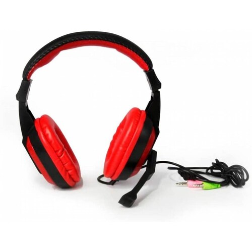 DIADEMA HEADSET GETTTECH GH-2100 STREAM 3.5MM/MIC RETRACTIL/NEGRO/ROJO