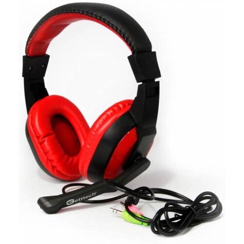 DIADEMA HEADSET GETTTECH GH-2100 STREAM 3.5MM/MIC RETRACTIL/NEGRO/ROJO