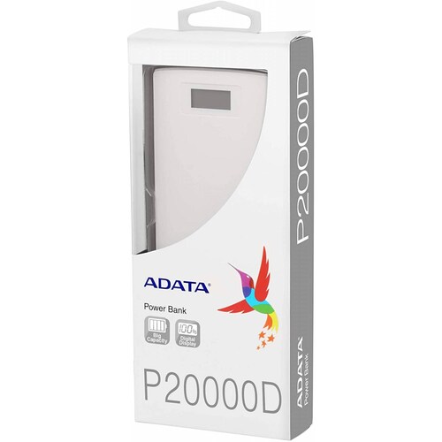 Cargador Portatil (power bank) ADATA P20000D, 20000mAh, 2 Salidas 5V 2.1A, Display Digital, Color Blanco (AP20000D-DGT-5V-CWH)