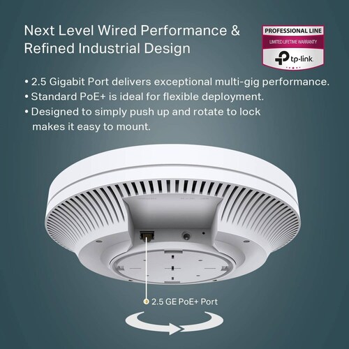 Access Point Wi-Fi 6 Dual Band Gigabit AX3600 (EAP660 HD) Montaje en Techo - 1148 Mbps simultáneos en 2.4 GHz y 2402 Mbps en 5 GHz
