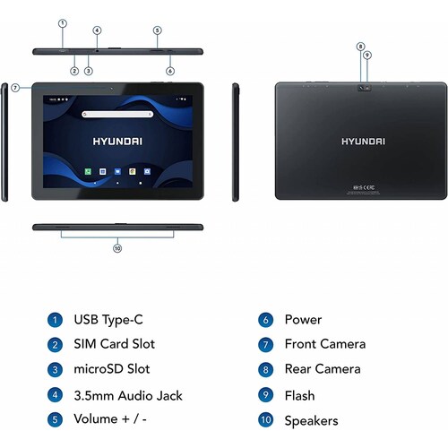 Tablet HYUNDAI HT10LB3 - 2 GB, Quad Core, 10.1 pulgadas, Android 11, 32 GB