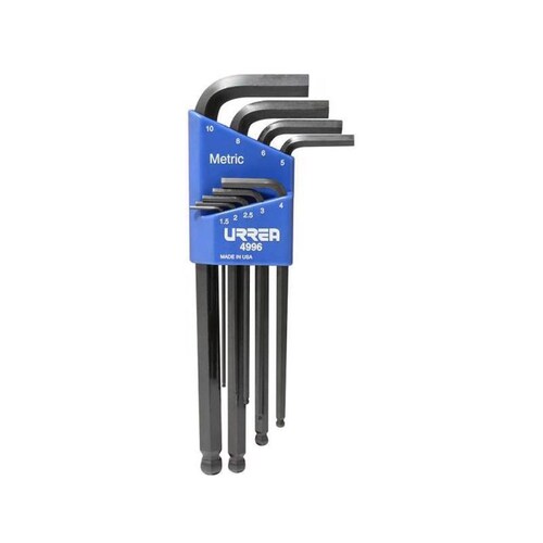 Juego 9 llaves hexagonales L métricos punta bola rack - Codigo: 4996 - Marca: Urrea 