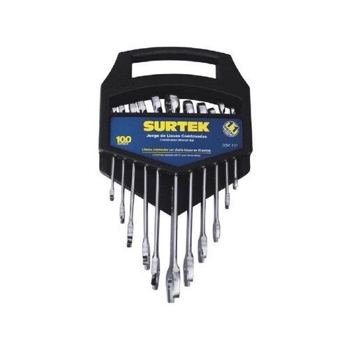 Juego de 11 llaves combinadas 12ptas métricas rack - Codigo: 100557 - Marca: Surtek 