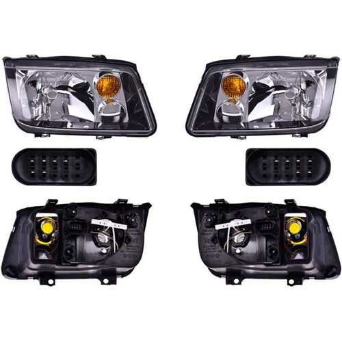 Faros compatible con Volkswagen Jetta 2002-2007 - Con Cuarto - Fondo Negro - Color Ambar - 2 Piezas 