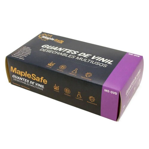 GUANTES DE VINIL DESECHABLES GRANDES CAJA 100 PIEZAS MAPLESAFE 