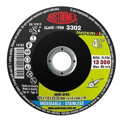 Disco de corte acero inoxidable 4 1/2 austromex 3302 50 pzs 