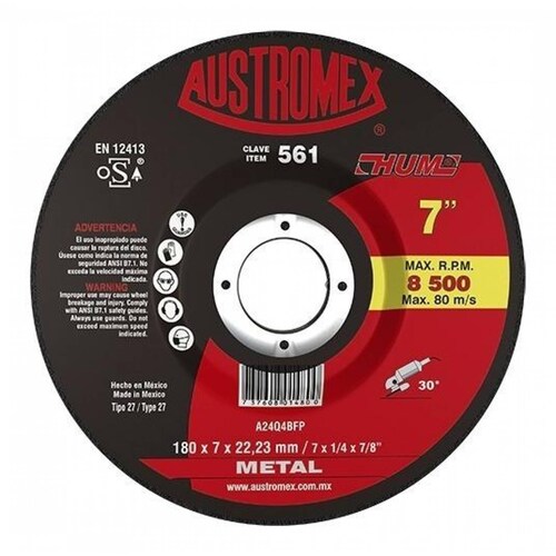 Caja con 25 discos para desbaste con centro deprimido 7" austromex 561 