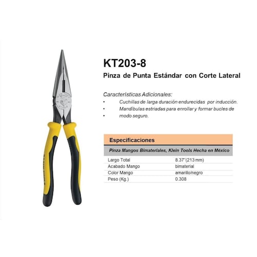 Pinza punta cónica con corte klein tools kt203-8 