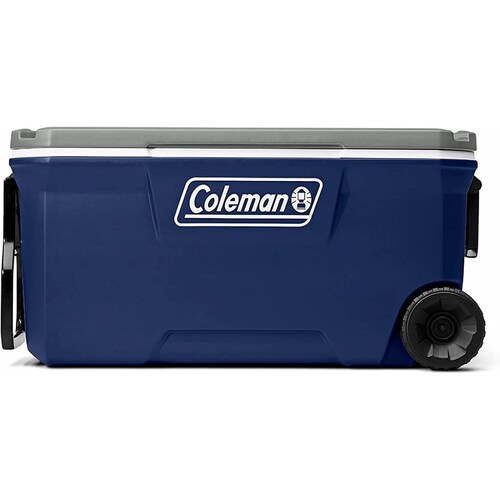 HIELERA 100 QT CON RUEDA AZUL TAPA 