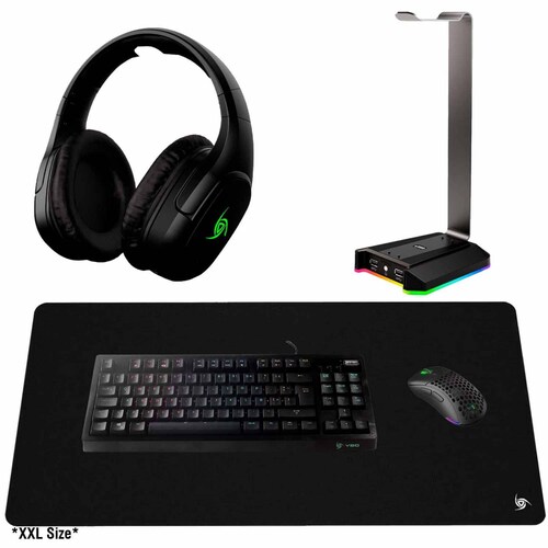 Kit gamer vsg latam wireless mouse teclado mecánico audífonos mousepad y soporte 