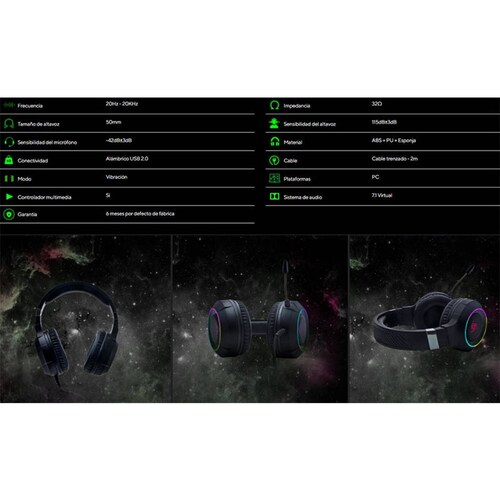 Audifonos Gaming VSG Shake negro RGB PC 7.1 vibración