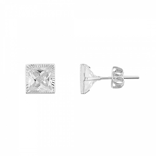 Broquel Cuadro Bisel Diamantada 6X6 .925 - 2046