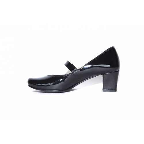 Zapato dama escolar charol negro tacón escolta