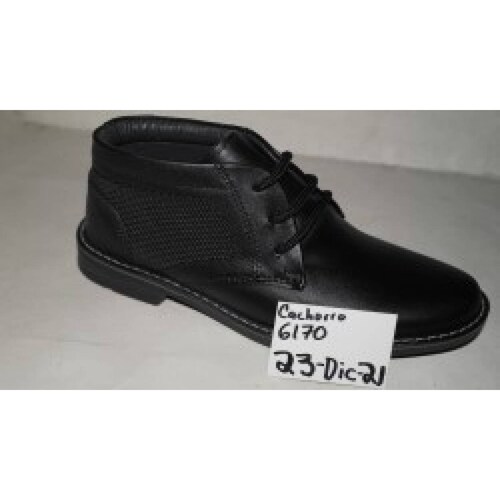Bota Niño Cachorro 6170 Piel Negro Cosido Escolar Vestir