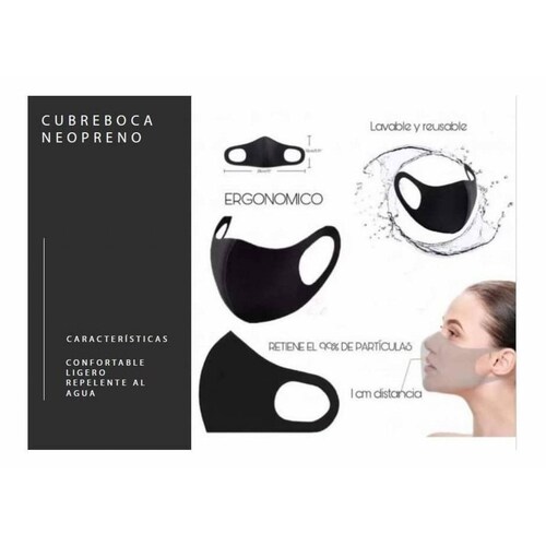 Cubrebocas de Neopreno 3 Capas Reutilizable Repelente al Agua Ligero Ergonómico Lavable y Reusable P 