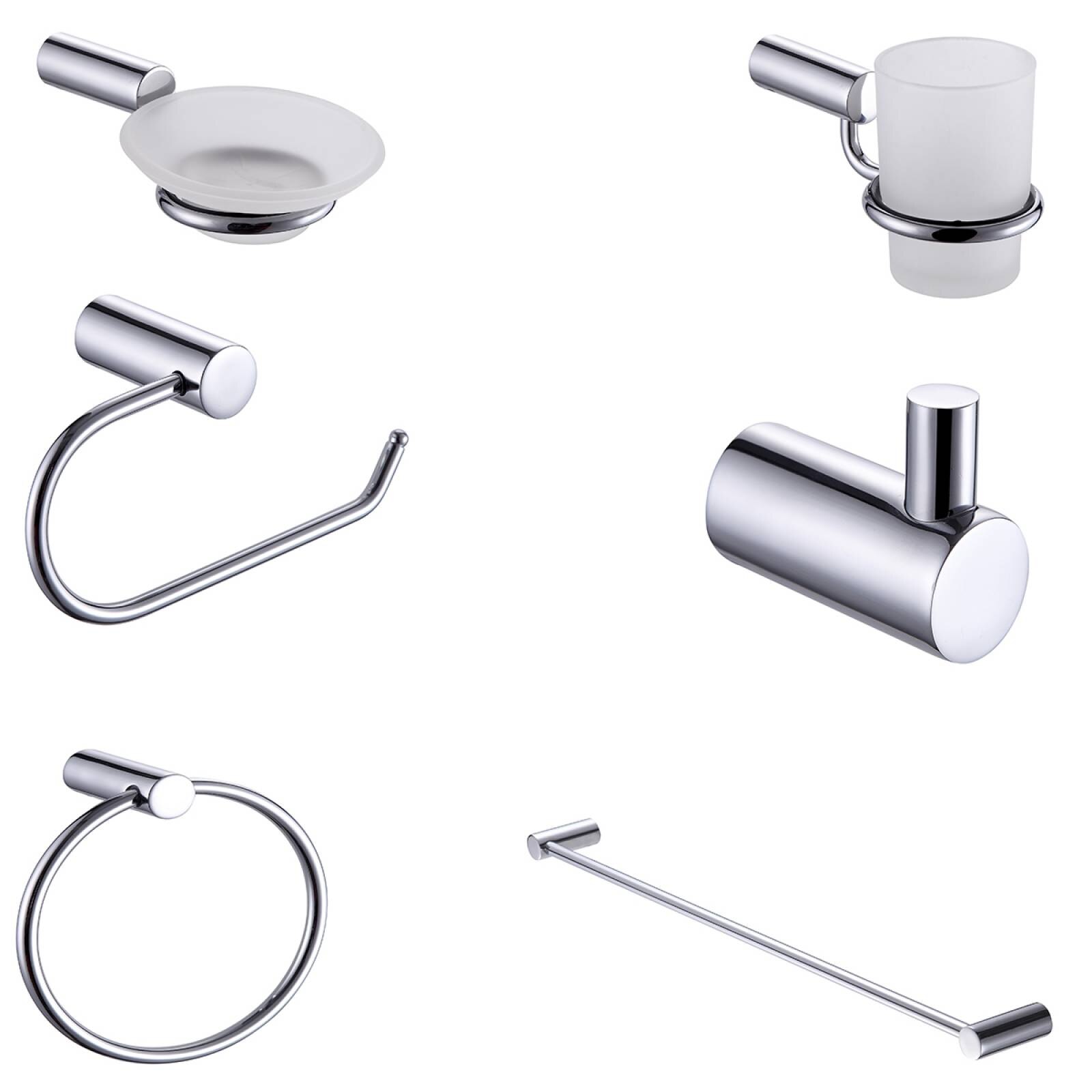 Juego de 6 accesorios para baño alfa acero inoxidable cromado de lujo
