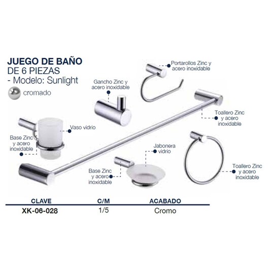 Juego De Accesorios Para Baño Negro Zinc 6 Piezas