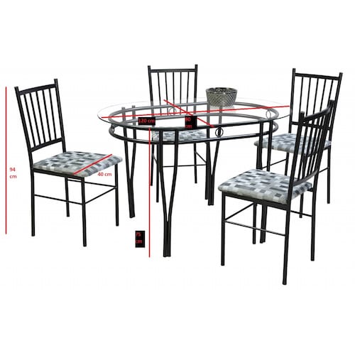 Comedor Oval 4 Sillas Tubular y Cristal Templado.