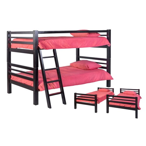 Litera de Madera Individual-Individual Modelo Barras con escalera