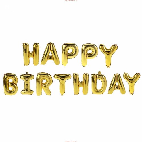 Globos de Letras Metálico dorado Happy Birthday 40cm
