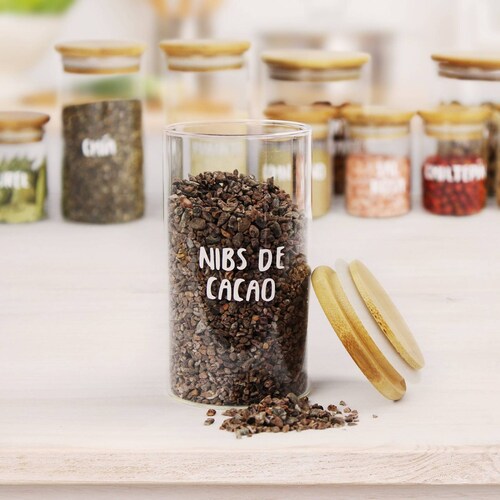 2 pz Frascos Especieros De Vidrio Con Tapa De Bamboo 230 Ml.