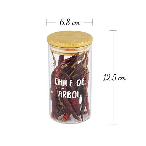 2 pz Frascos Especieros De Vidrio Con Tapa De Bamboo 230 Ml.