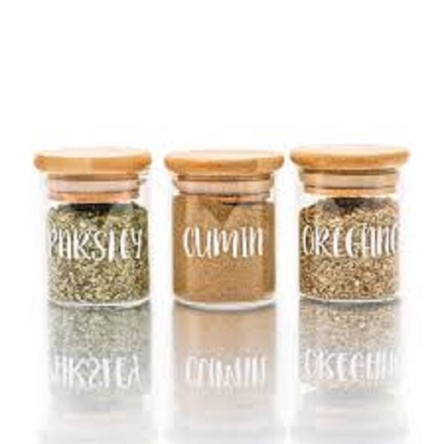 Set Kit Frascos Especieros de Vidrio Con Tapa de Bamboo y Base Escalonada.