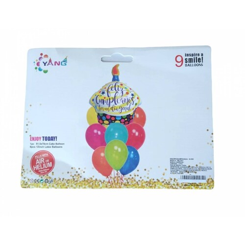 Kit de 9 Globos Pastel Set Feliz Cumpleaños Fiesta Decorativo